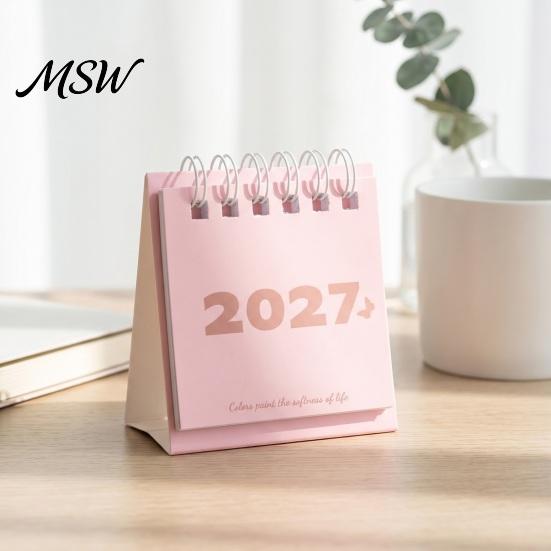 Morandi Color Table Calendar Mini Desk 2027, Jan. 2027 to Dec. Standing Flip Small Vertical Desktop Calendar, 12 Monthly Planner with Twin-Wire