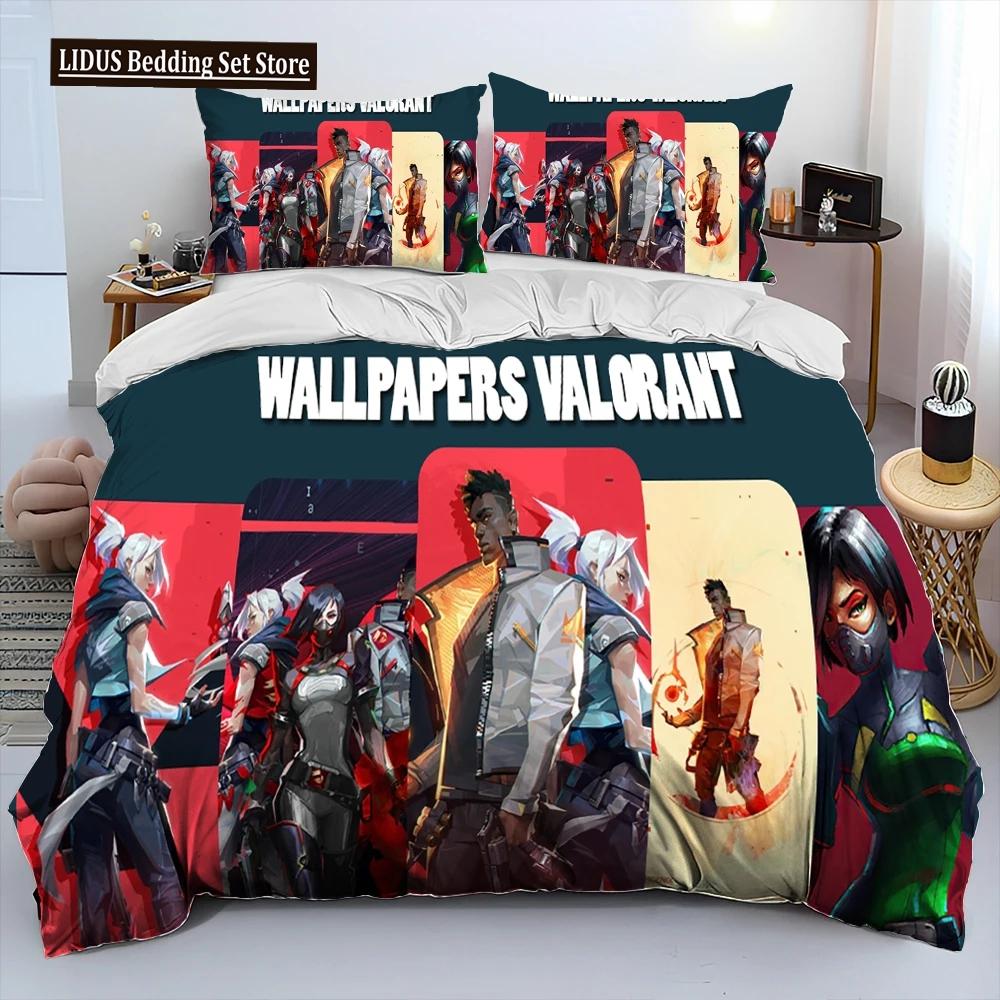 3D VALORANT Gamer Cartoon Comforter Постельное белье, пододеяльник, комплект постельного белья, пододеяльник, наволочка, комплект постельного белья размера «king-size» для мальчиков
