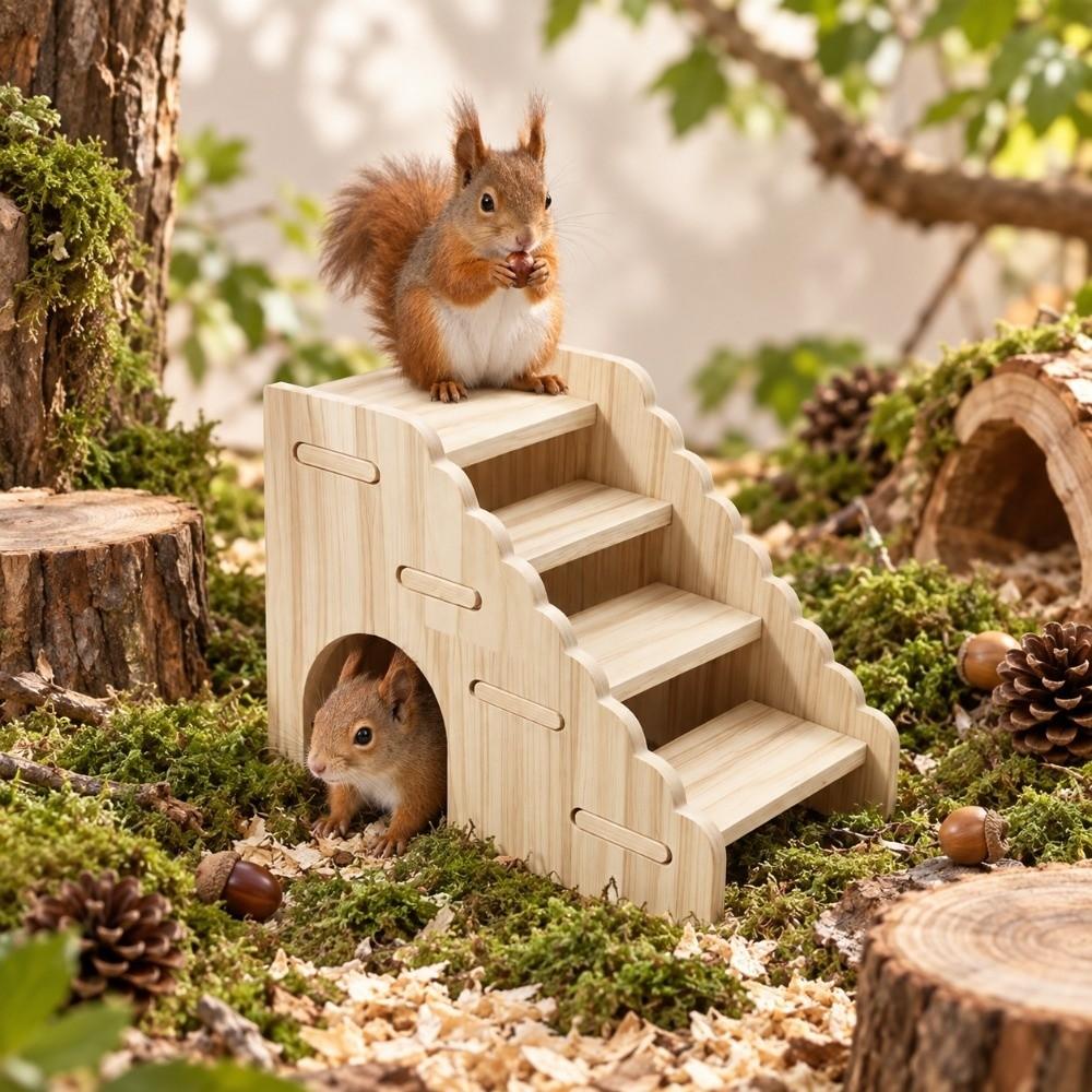 Wooden Hamster Climbing Ladder Detachable Mouse Habitat Exercise Platform Small Pet Shelter Gerbil