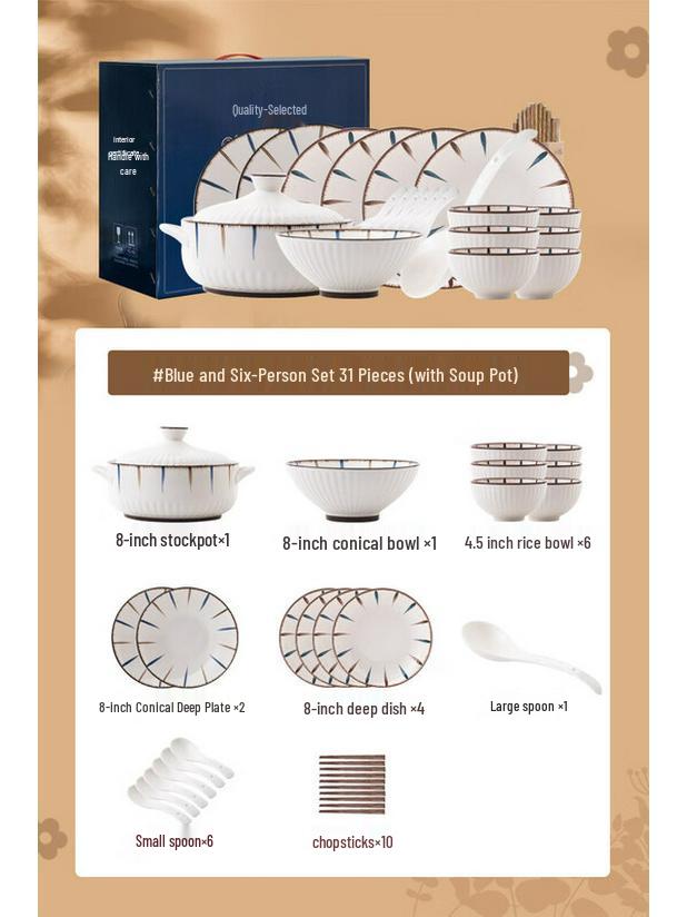 Mode Lanka 31-Piece Japanese Underglaze Ceramic Dinnerware Set for 6