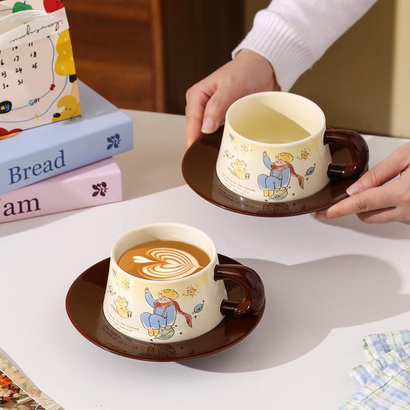 Star Prince Ceramic Coffee Cup Disc Holiday Gift Set Cartoon High-Pretty Water Cup Flower Tea Cup Souvenir