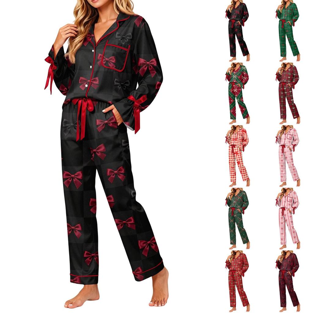 Женский повседневный пижамный комплект с принтом, длинным рукавом, карманом на груди и шортами