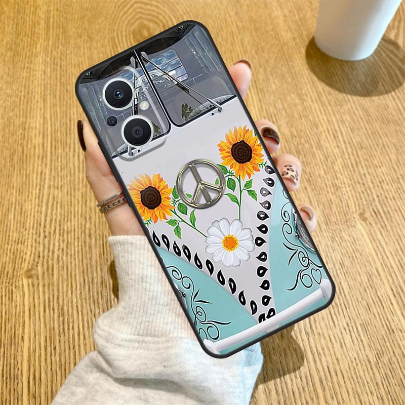 Hippie Peace Bus and Sunflower Funda For OPPO Reno 13 F 14F 12F 11F 8T 7 8 Lite 10 11 12 14 OPPO Find X5 X6 X8 X9 Pro Case