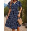 Cross-Border European and American Summer New Fashion Dots Print Waist Hugging Frill Short Sleeve Mid-Length Dress Dress