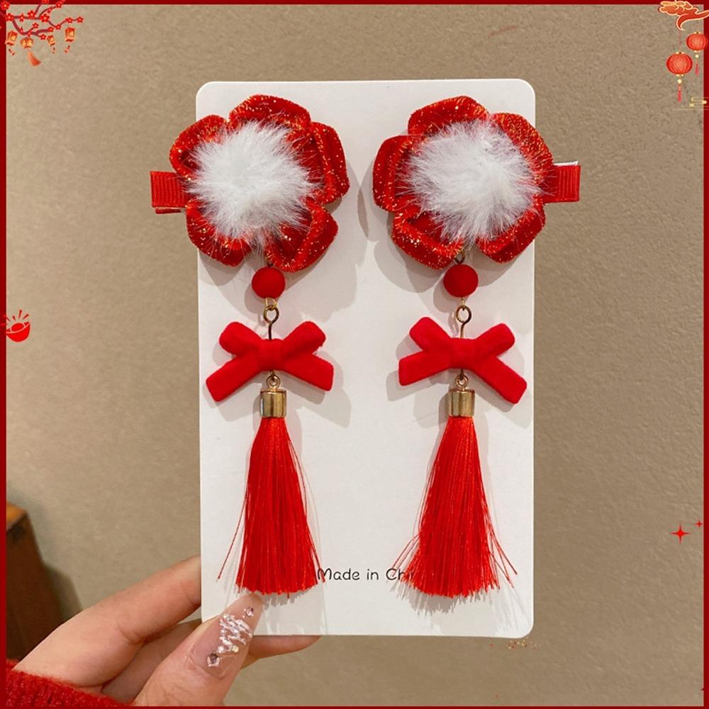 Plush Children Red Bow Hairpin Cat Ears Hanfu Hair Sticks All-match Ancient Style Hairpin Girls