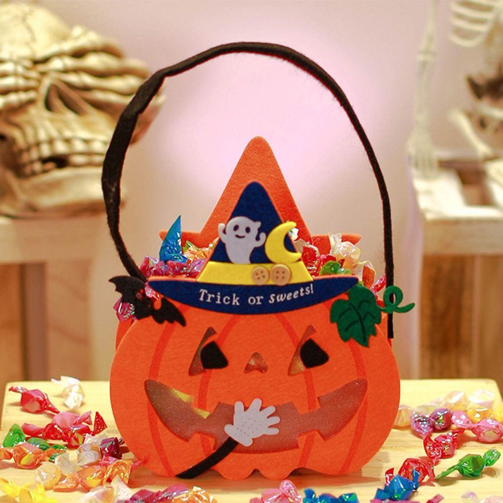 Trick or Treat Pumpkin Candy Bucket Non-woven Halloween Wool Felt Bag Funny   Party