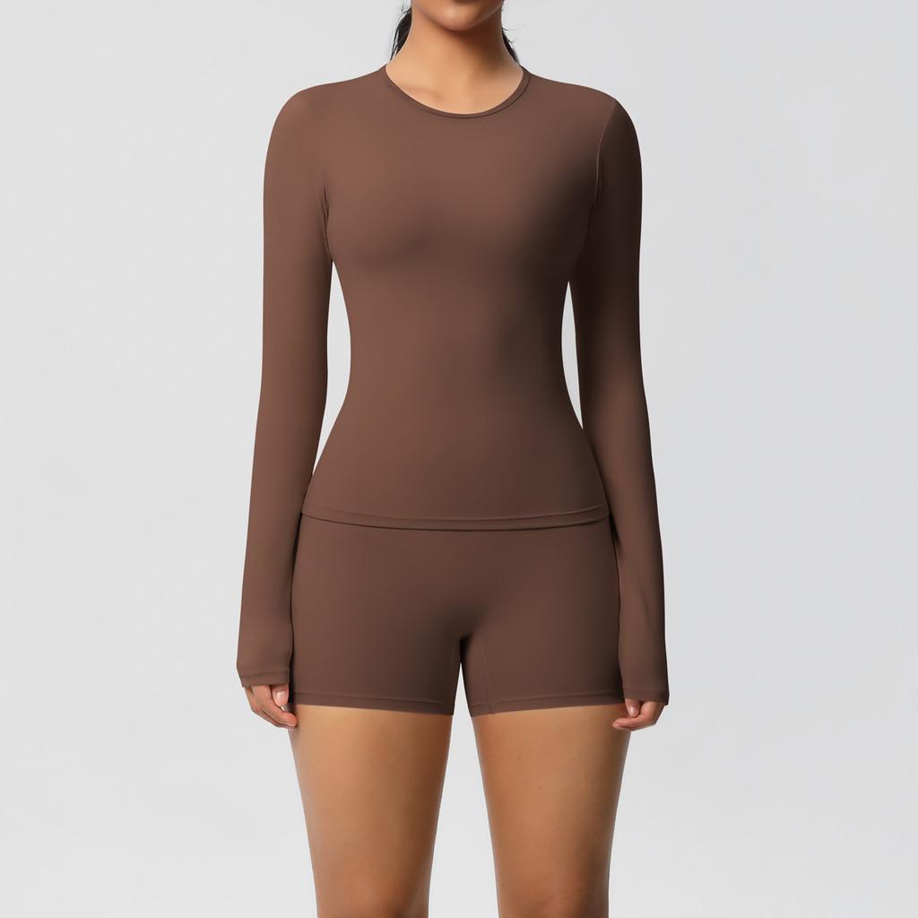 Nessaj Однотонный комплект для йоги, женская одежда для тренировок, шорты с высокой талией, рубашки с длинным рукавом, спортивная одежда для фитнеса