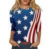 Women's Fashion Casual Round Neck 3/4 Sleeve Loose Independence Day Printed T-Shirt Ladies Top