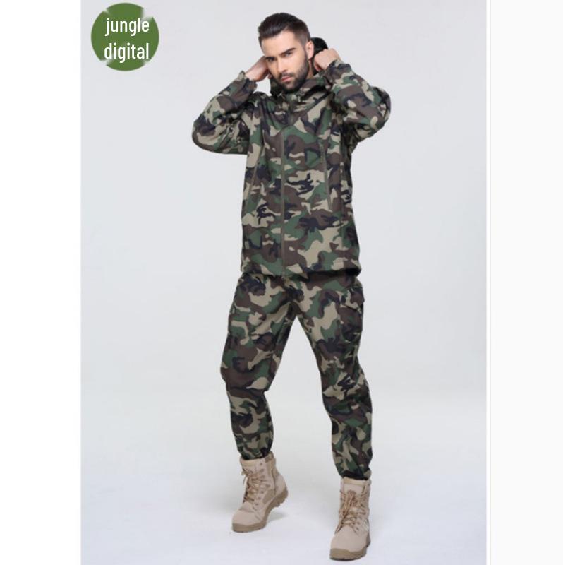 Мужской водонепроницаемый ветрозащитный комплект куртки софтшелл TAD из флиса «акулья кожа» камуфляжной расцветки