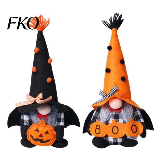 Holiday Gnome Decoration Halloween Plush Decoration, Spooky Orange Black Boo Pumpkin Swedish Tomte Decorative Toys Figurine, Elf Dwarf Ornaments