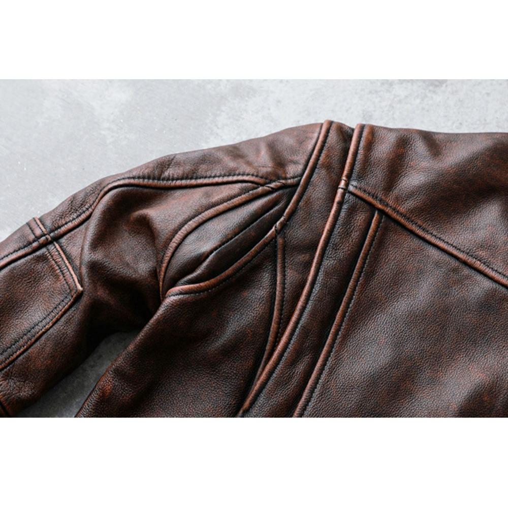 Китайский размер мужская натуральная кожаная куртка винтажная коричневая 100% коровья кожа пальто мужская тонкая модная байкерская одежда азиатский размер