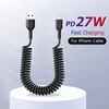 For Apple 27W USB Fast Car Charger Cable For iPhone 14 13 12 11 Pro Max 8 Plus X XS Spring Telescopic Charging Cable Accessories