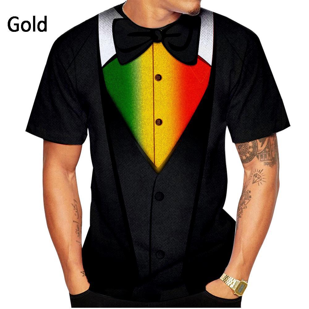 Летняя мода забавный поддельный костюм 3D футболка смокинг галстук-бабочка 3D печать футболка мужская крутая уличная одежда