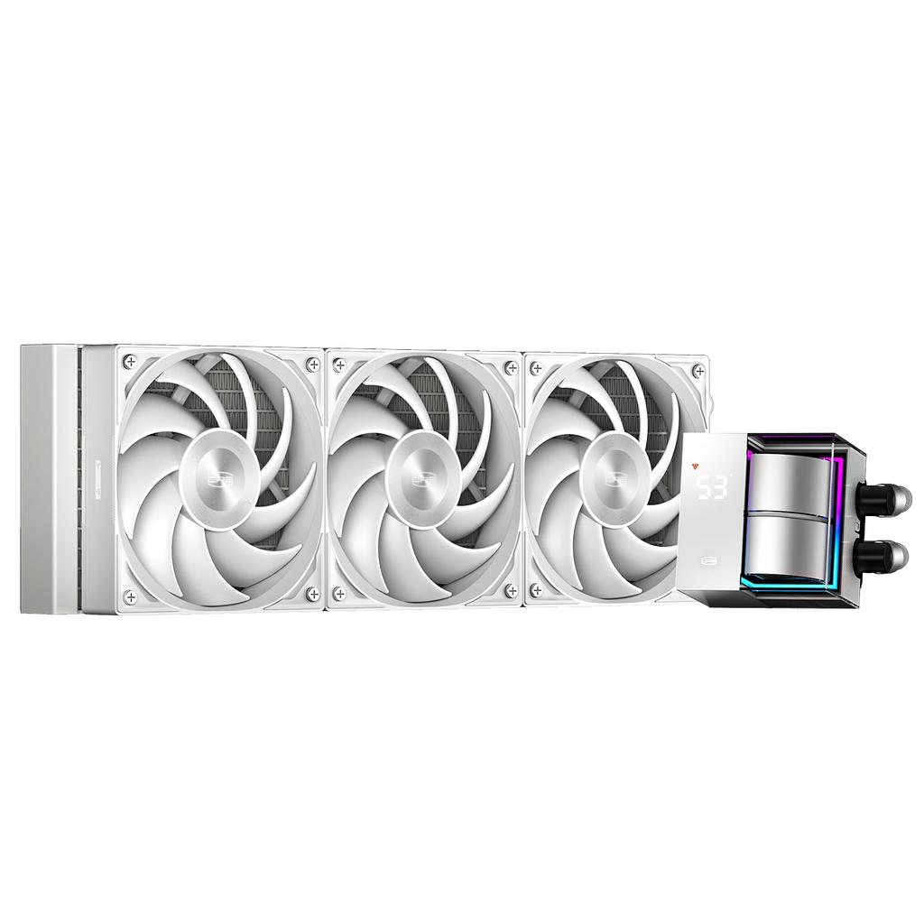 PCCOOLER CPS DS360 AIO Liquid CPU Cooler 360mm Radiator with Digital Monitor 3 Pack F5 R120 Case Fan Compatible with AM4 AM5 Intel LGA White AIO