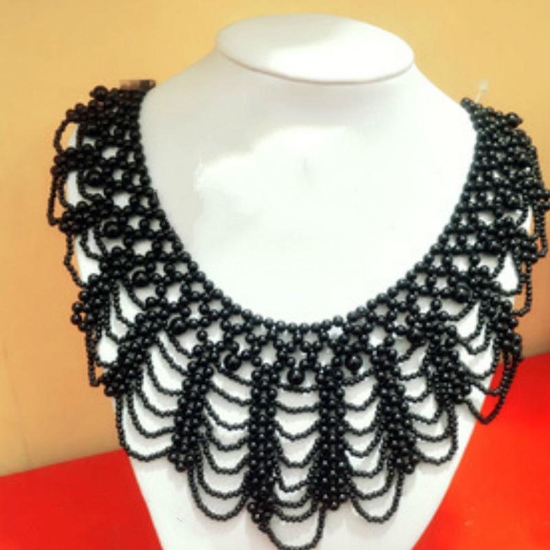 Latest Women Collar Designs Luxurious Pearl Bow Fake Collar Hot Sell Collar Pearl Fake Shirt Collar Pretty Hand Knit Pearl Beads