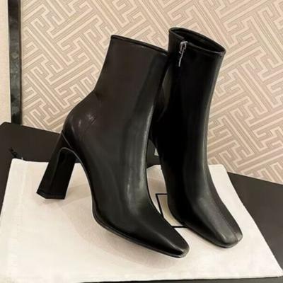 Женские ботильоны на высоком каблуке, модные кожаные туфли с квадратным носком, тренд зимы 2025 года, массивные офисные туфли, элегантные туфли-лодочки Botas Mujer