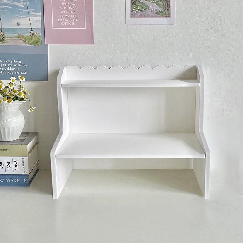 Double-Layer Desktop Organization Rack, Wood Fiber Board Painted Rectangular Storage Rack for Dormitory, Home, Office Display