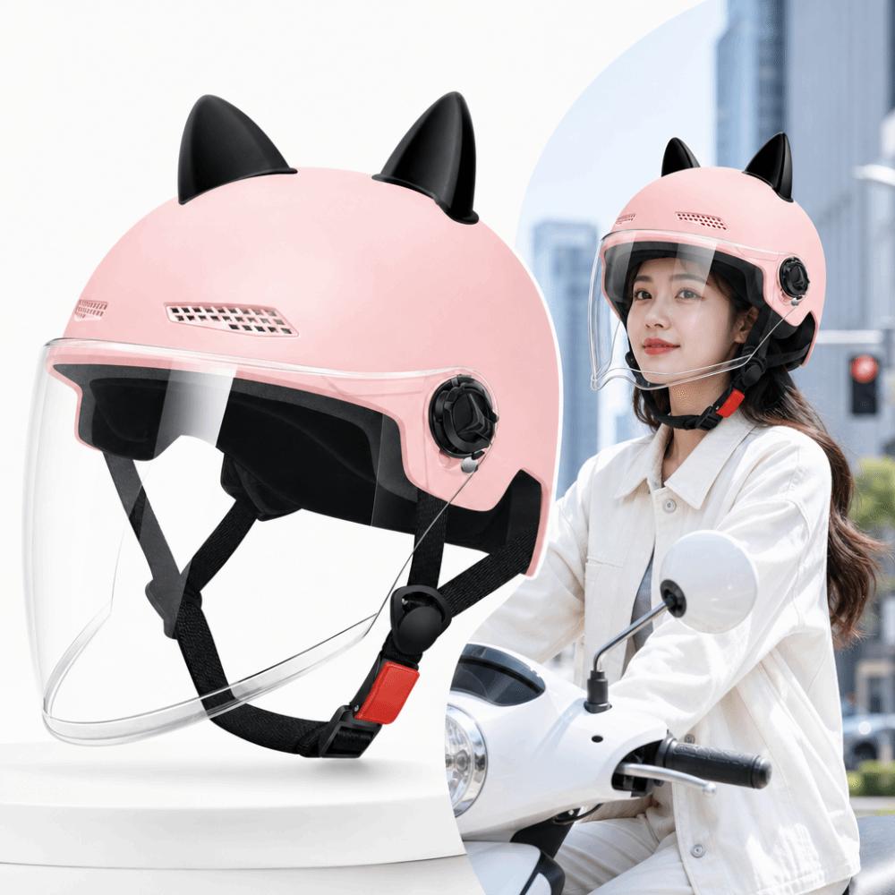 Adjustable Motorcycle Helmet Cat Ear Decoration Riding Helmet Safety Electric Car Helmet Women