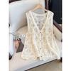 Одежда K-стиля больших размеров для женщин Весна/Лето V-образный вырез Однобортный Вязаный Вырезы Крючком Жилет Повседневный Уличный Жилет Жилет Мода