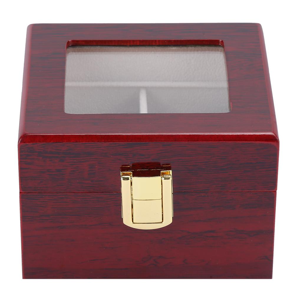Wooden 2 Grid Watch Display Box Transparent Window Watch Storage Box (Red)