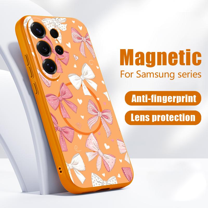 Чехол с узором из вишневых бантиков для Samsung Galaxy S26 Ultra S25 Edge S24 Plus S23 FE S22 A17 A54 A55 A56 A57 5G Магнитный Для Magsafe Матовый Чехол