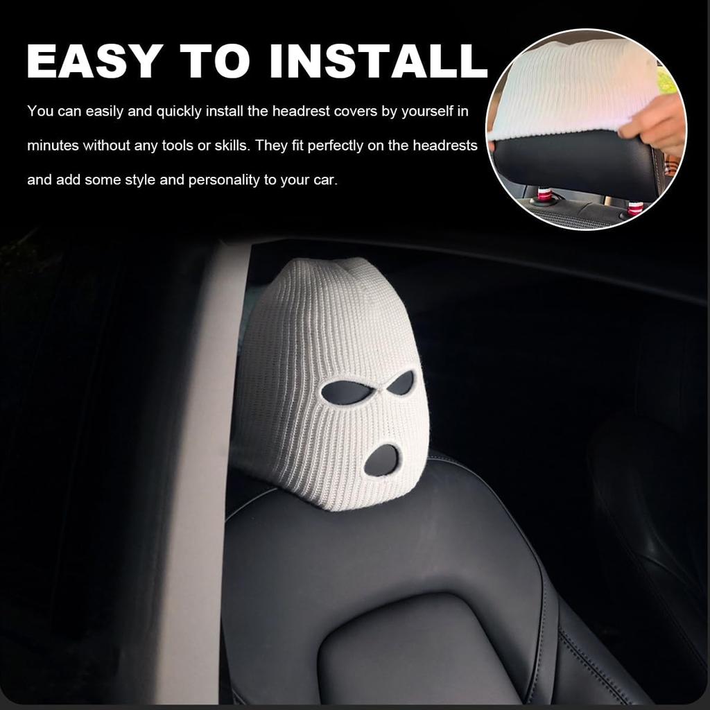2 PCS Car Headrest Cover, Personalized Funny 3 Hole Auto Seat Full Face Mask Headcover, Ski Mask Wrap Protection for Front Seat Head Rest Decoration,