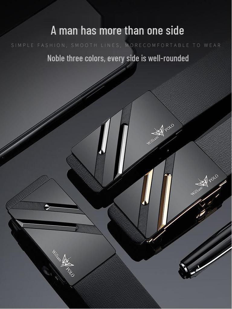 Мужской ремень из натуральной кожи Emperor Paul с автоматической пряжкой - Молодежный минималистичный дизайн