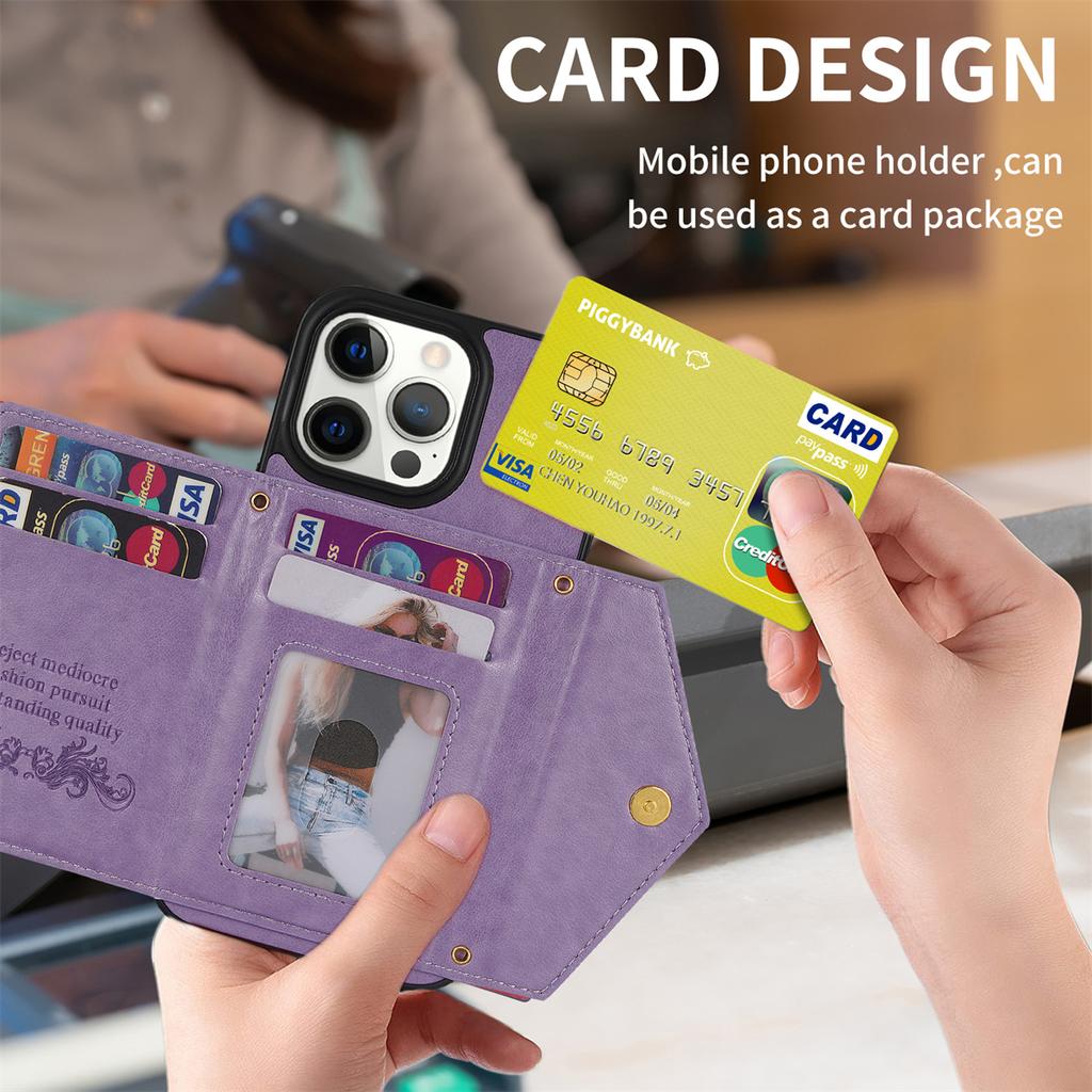 N.BEKUS Кожаный чехол-кошелек на молнии для iPhone 16 Pro Max с держателем для карт и ремешком через плечо