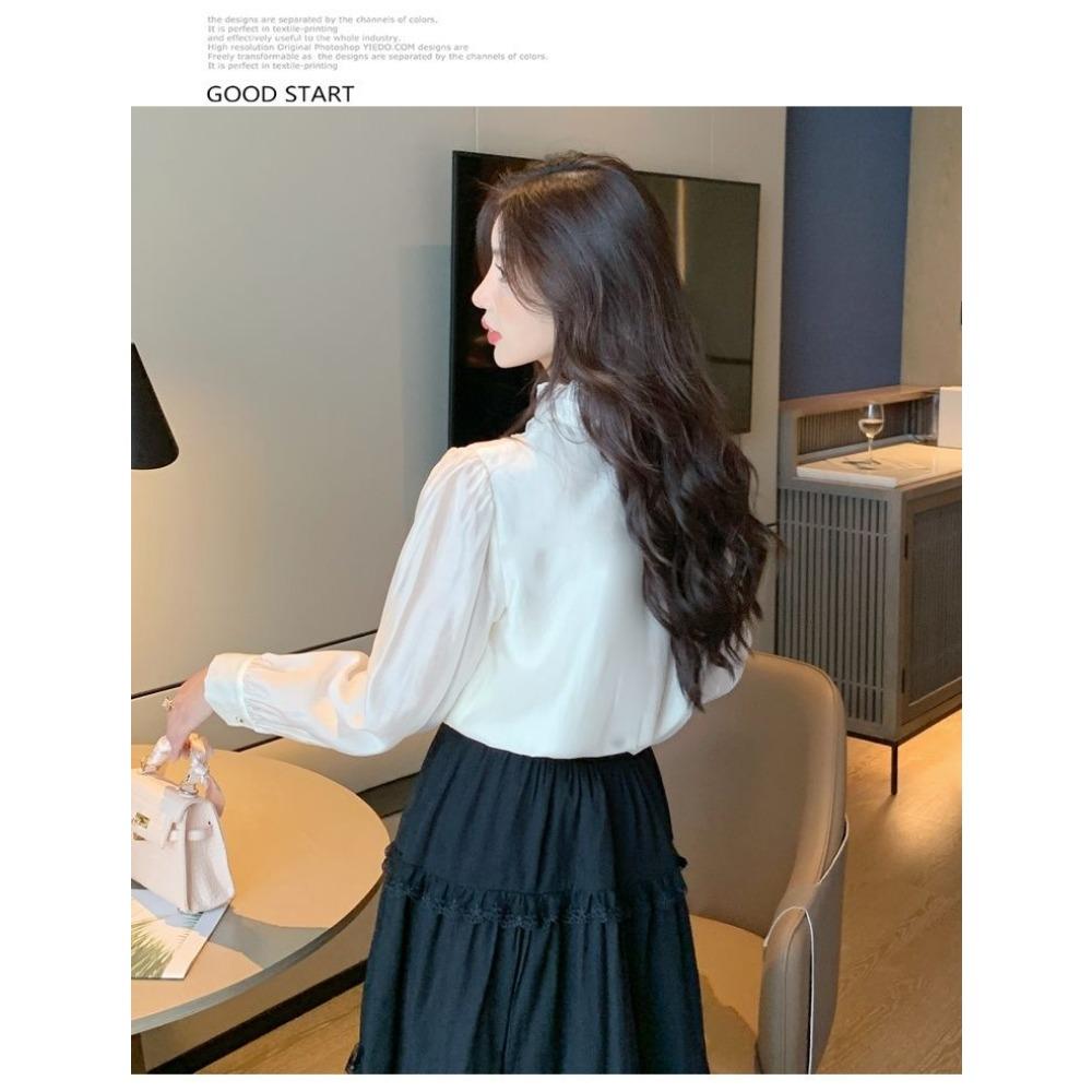 Французская высококлассная рубашка с длинными рукавами и воротником-стойкой для женщин, с шикарным омолаживающим темпераментом