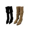 Knight Boots Women's 2025 Thick Heel Autumn and Winter Western Boots Tall Thin Retro Thin Pleated Piled Boots Long Boots