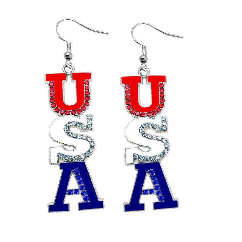 American Independence Day Earrings USA Winged butterfly diamond-encrusted boots oil-drip pendant earrings