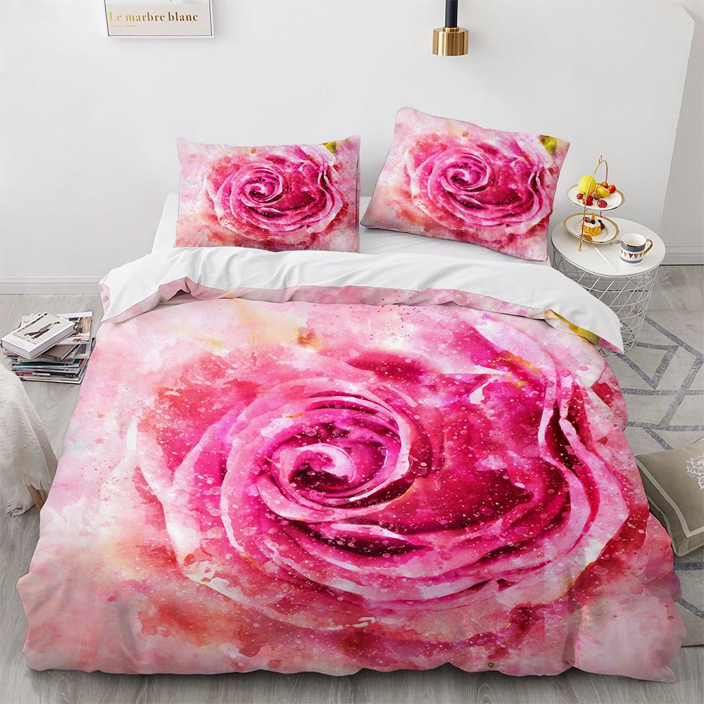 Rose Duvet Cover Set 3D Printed Romantic Theme Flower Bedding Set Valentine's Day Twin Polyester Comforter Cover With Pillowcase