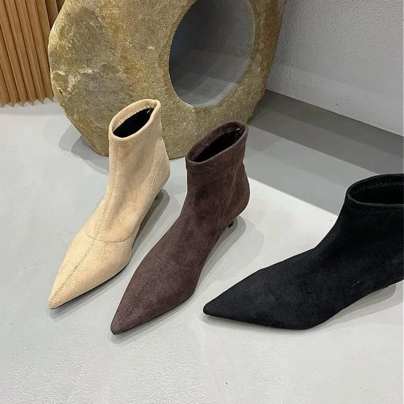 Pointed Toe Ankle Boots Women High Heels Suede Shoes Winter 2025 Trend Sexy Elegant Office Shoes Fashion Party Pumps Botas Mujer