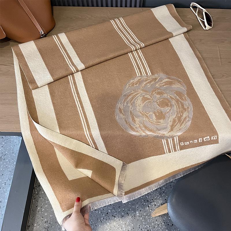 Scarf Women'S Cashmere Rose Cold Wind Double-Sided Versatile Shawl Air Conditioner Warm Scarf