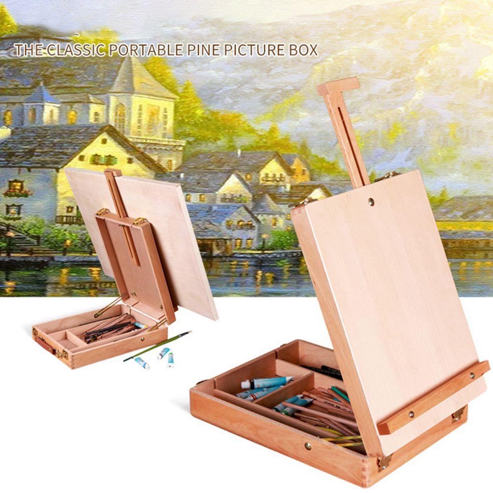 Wooden Children Drawing Supplies Table Desktop Easel Sketch Box Painting Supplies Oil Paint