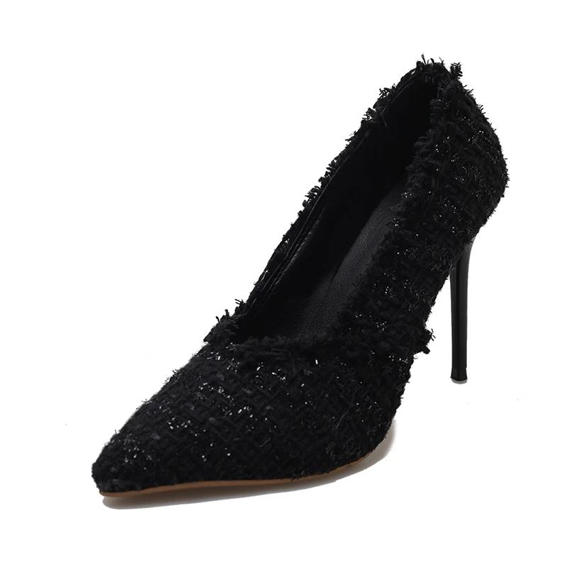 Модные модные туфли с острым носком на высоком каблуке для женщин, весенние новые туфли на очень высоком каблуке, женские туфли-лодочки, сексуальные черные туфли на тонком каблуке для вечеринок