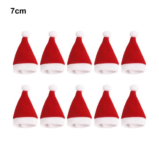 10Pcs Mini Santa Hat Wine Bottle Covers Plush Christmas Tableware Holder Velvet Lollipop