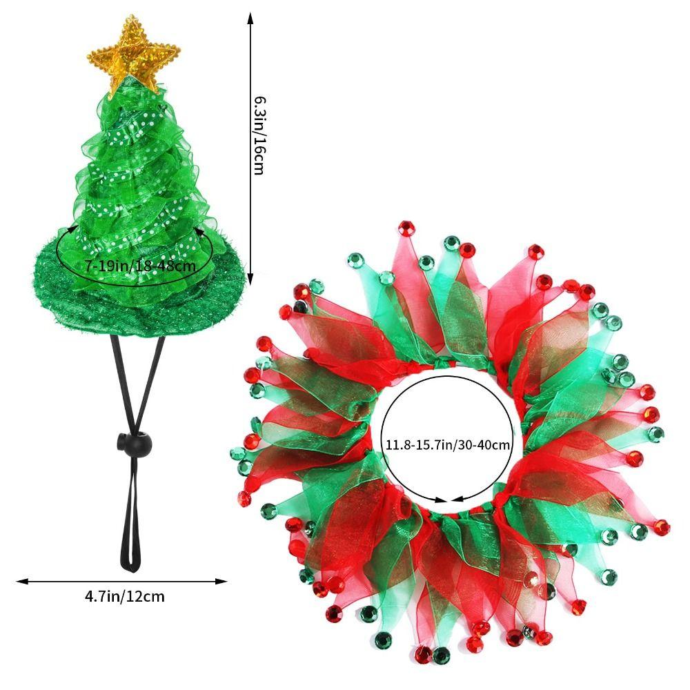 2Pcs Small Dogs Pet Christmas Costume Suit Green Shiny Hat Pet Headwear Birthday Party
