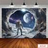 2D фон для космической фотографии, Астронавт на Луне с видом на Землю, Баннер для украшения детского дня рождения