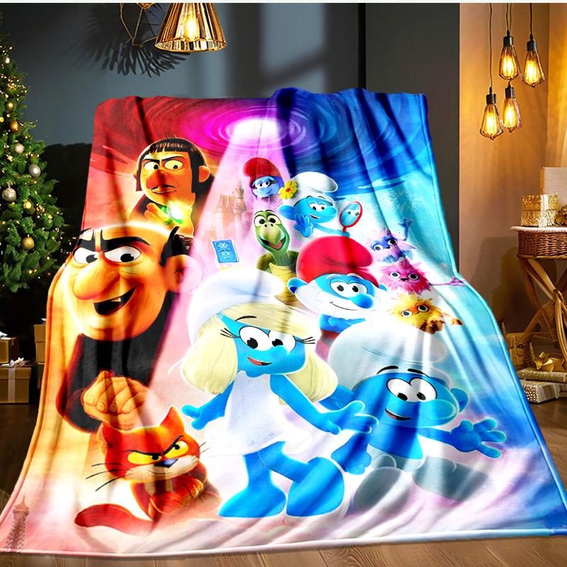 Blue Smur-f Characters Blanket Flannel Throw for Sofa, Indoor, Camping, Living Room, Office, Chair, And Bed Soft Birthday Gift