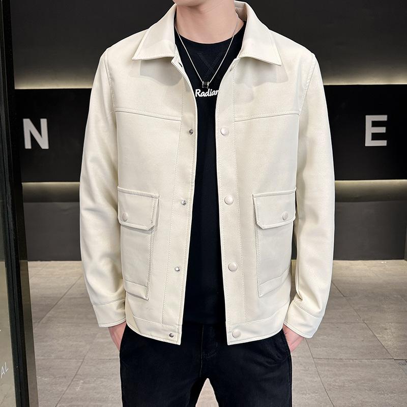 Мужская модная куртка из искусственной кожи в черном и сером цвете