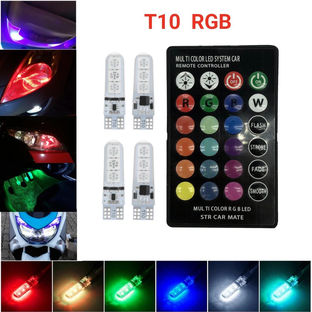 T10 W5W Силиконовый RGB 5050 6SMD Светодиодный Боковой Клиновой Фонарь Купольный Фонарь для Чтения Мигающие Огни Пульт Дистанционного Управления для Автомобиля Мотоцикла Amagi