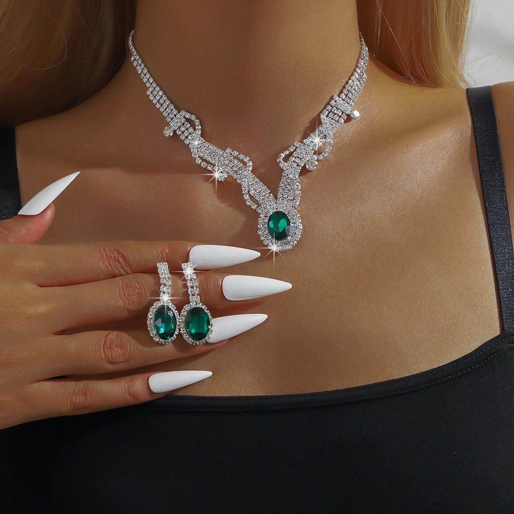 3 шт. Женская модная медная цепочка-коготь, геометрическое ожерелье с драгоценными камнями, серьги, набор с цирконами, свадебный банкет, вечеринка, праздничный подарок