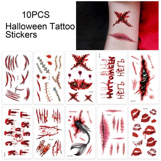 10 шт. наклейки для татуировки на Хэллоуин, шрам, временный косплей, боди-арт, наклейка для детей, пасхальный палец, реалистичный узор, наклейки для лица, жуткая атмосфера, вечеринка, мероприятие