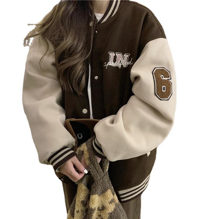Бейсбольная куртка с буквенным принтом Женские осенние куртки Куртка-бомбер Женские пальто