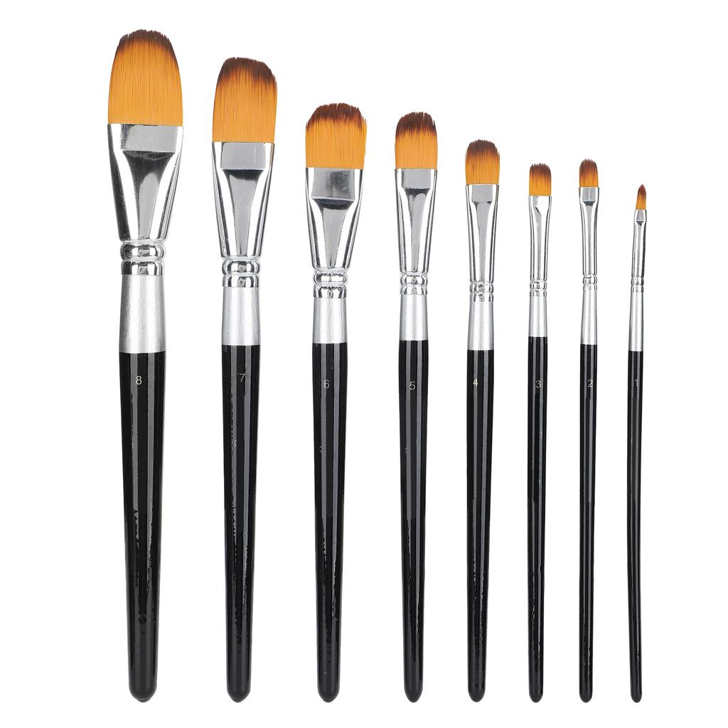 8Pcs Artist Paint Brush Set Nylon Hair Brushes for Oil Acrylic Watercolor Painting