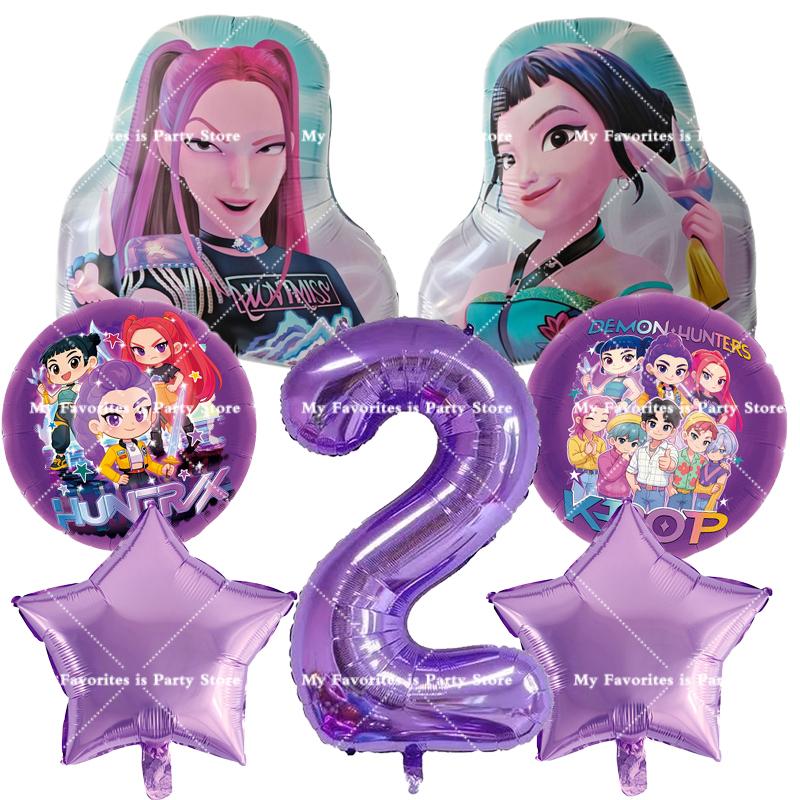 Kpop Demon Hunters Birthday Balloons Set Number Balloon Suit Foil Ballon Cartoon Birthday Party Supplies Decor Baby Shower Gift