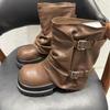 Женские ботинки Мартина на толстой подошве Осень/Зима 2025 с дизайном с пряжками, увеличивающим рост