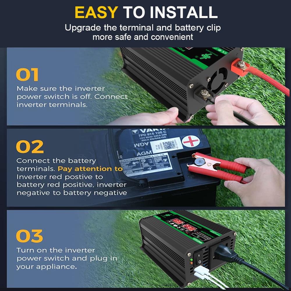 Портативный автомобильный инвертор мощностью 300 Вт/4000 Вт с постоянным током 12 В в переменный ток 110 В/220 В, два порта USB/переменного тока для кемпинга и бытовой техники на открытом воздухе. Аккумулятор в комплект не входит.