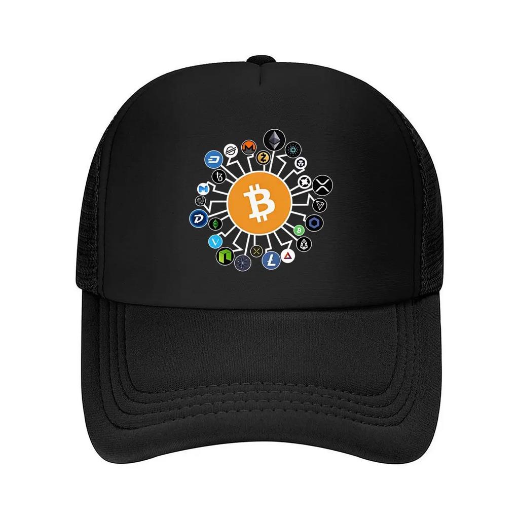 Сетчатая бейсболка с дизайном Crypto Icons Finance, вдохновленным Биткоином и Альткоинами
